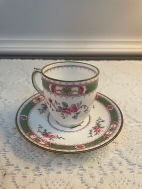 Cup & Saucer in Pink and Green vintage coalport bone china - very antique